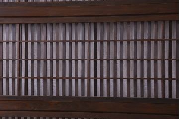 和製アンティーク　腰板ケヤキ材　モダン 裏障子付きの帯格子戸(引き戸、建具)2枚組