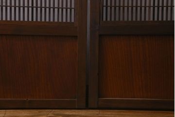 和製アンティーク　腰板ケヤキ材　モダン 裏障子付きの帯格子戸(引き戸、建具)2枚組
