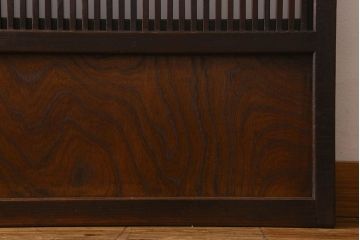 和製アンティーク　腰板ケヤキ材　深みのある色合いのガラス入り格子戸(引き戸、ガラス帯戸)2枚セット