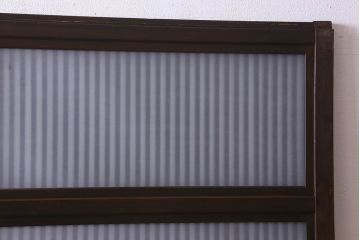 和製アンティーク　腰板ケヤキ材　深みのある色合いのガラス入り格子戸(引き戸、ガラス帯戸)2枚セット