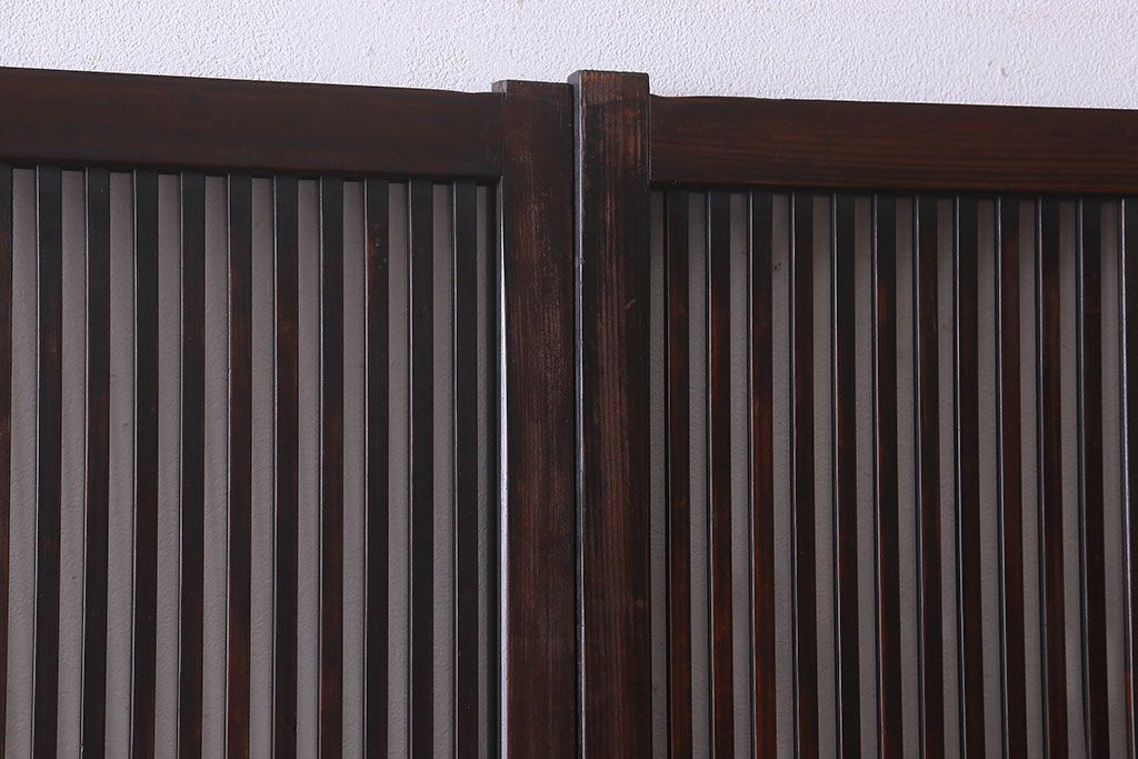 和製アンティーク　細かな格子が美しい　ガラス入り格子戸(引き戸、建具)4枚組