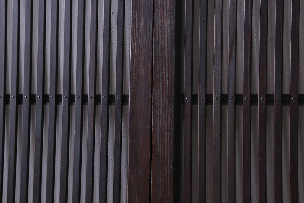 和製アンティーク　細かな格子が美しい　ガラス入り格子戸(引き戸、建具)4枚組