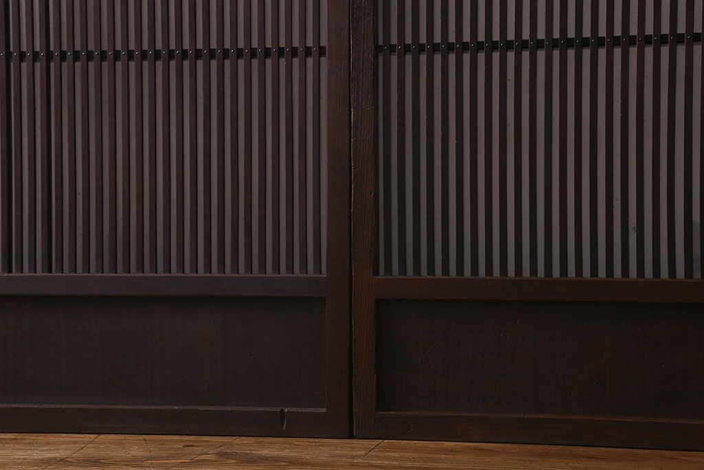 和製アンティーク　細かな格子が美しい　ガラス入り格子戸(引き戸、建具)4枚組