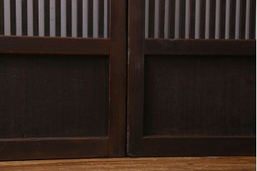 和製アンティーク　細かな格子が美しい　ガラス入り格子戸(引き戸、建具)4枚組