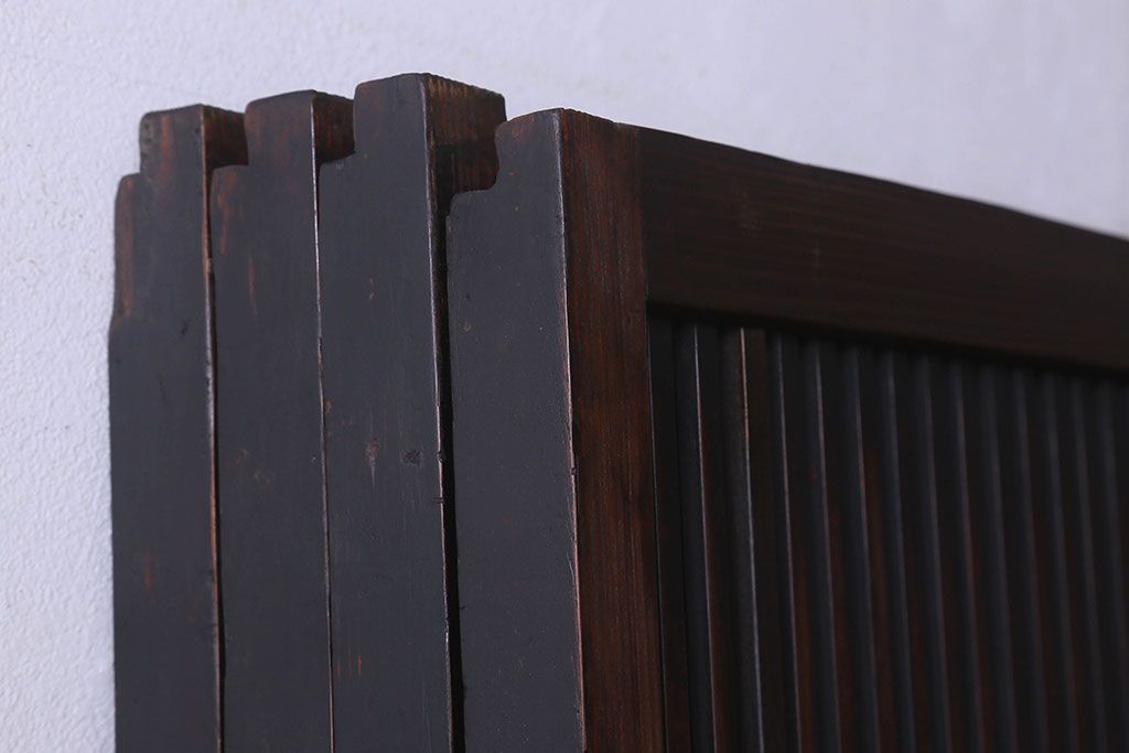 和製アンティーク　細かな格子が美しい　ガラス入り格子戸(引き戸、建具)4枚組