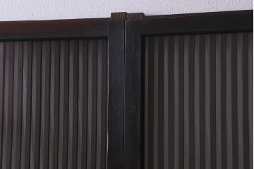 和製アンティーク　細かな格子が美しい　ガラス入り格子戸(引き戸、建具)4枚組