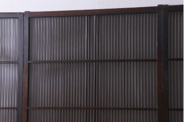 和製アンティーク　細かな格子が美しい　ガラス入り格子戸(引き戸、建具)4枚組