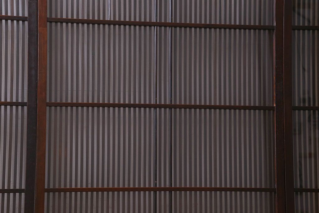 和製アンティーク　細かな格子が美しい　ガラス入り格子戸(引き戸、建具)4枚組