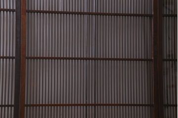 和製アンティーク　細かな格子が美しい　ガラス入り格子戸(引き戸、建具)4枚組