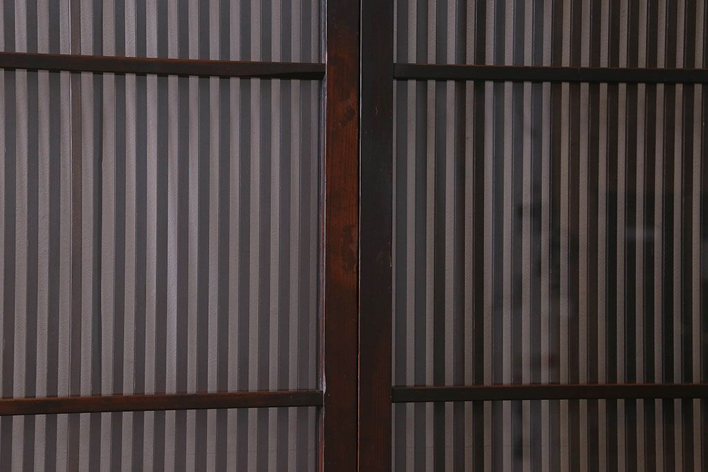 和製アンティーク　細かな格子が美しい　ガラス入り格子戸(引き戸、建具)4枚組