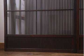 和製アンティーク　細かな格子が美しい　ガラス入り格子戸(引き戸、建具)4枚組