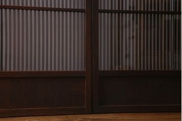 和製アンティーク　細かな格子が美しい　ガラス入り格子戸(引き戸、建具)4枚組