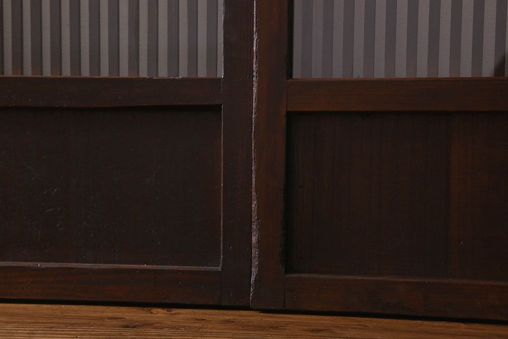 和製アンティーク　細かな格子が美しい　ガラス入り格子戸(引き戸、建具)4枚組