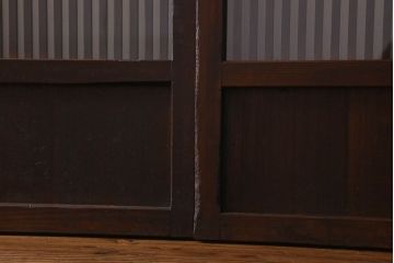 和製アンティーク　細かな格子が美しい　ガラス入り格子戸(引き戸、建具)4枚組