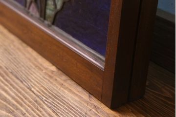 アンティーク雑貨　昭和初期　海の中にいるような図柄が素敵なステンドグラスのガラス戸(引き戸、建具)