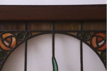 アンティーク雑貨　昭和初期　様々な花が可愛らしいステンドグラスのガラス戸(引き戸、建具)2枚組