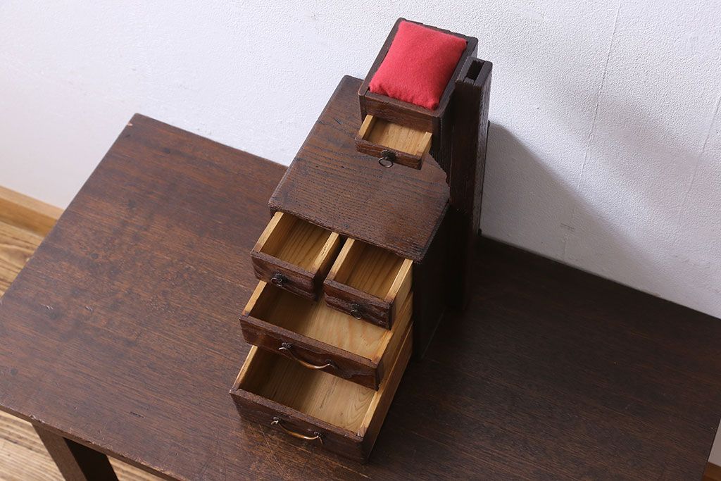 アンティーク雑貨　和製アンティーク　栗材　懐かしい雰囲気漂う古い針箱(小引き出し)