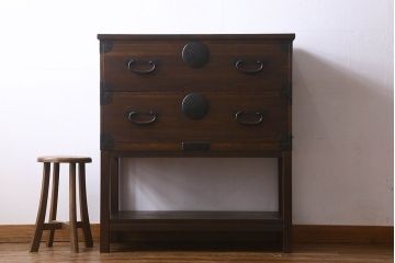 アンティーク家具　和製アンティーク　棚と脚付き!和モダンなチェスト(引き出し、衣装箪笥)