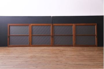 昭和レトロ　ダイヤガラス入り!　素朴な木の風合いが楽しめるガラス戸(窓、引き戸、建具)4枚組