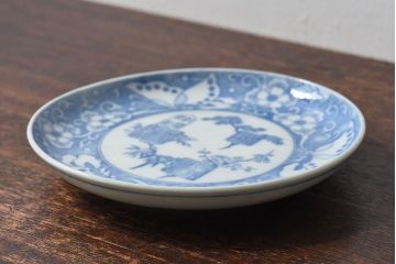 和製アンティーク　大正期　松竹梅・蝶の図　5寸印判皿(中皿)