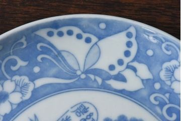 和製アンティーク　大正期　松竹梅・蝶の図　5寸印判皿(中皿)