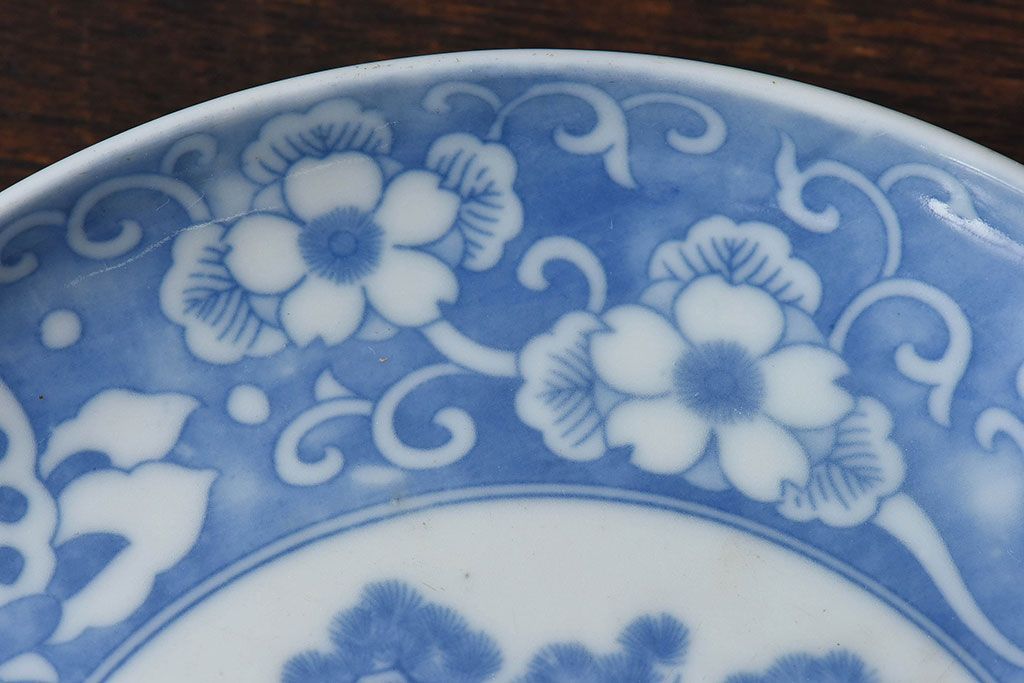 和製アンティーク　大正期　松竹梅・蝶の図　5寸印判皿(中皿)