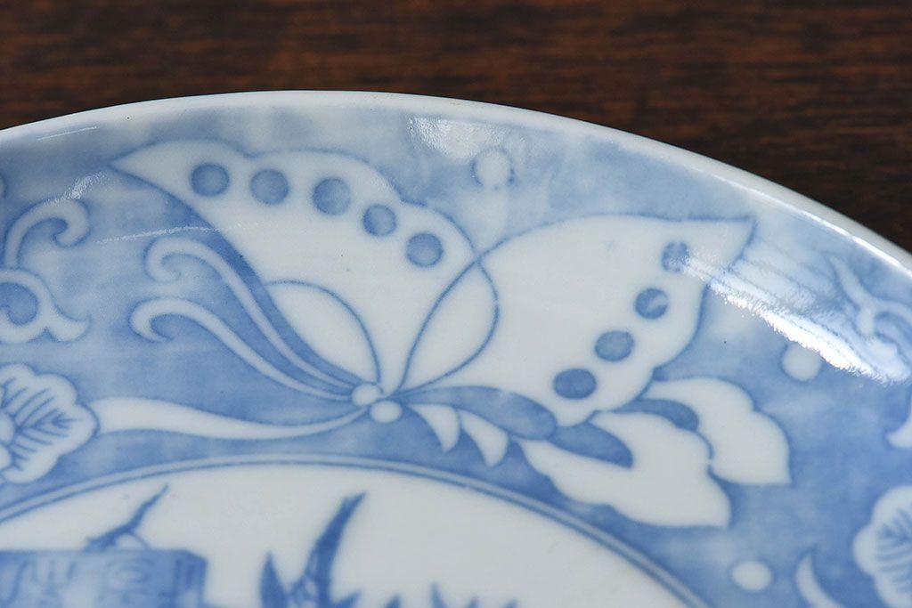 和製アンティーク　大正期　松竹梅・蝶の図　5寸印判皿(中皿)