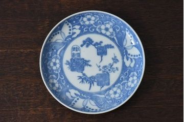 和製アンティーク　大正期　松竹梅・蝶の図　5寸印判皿(中皿)2枚セット(1)