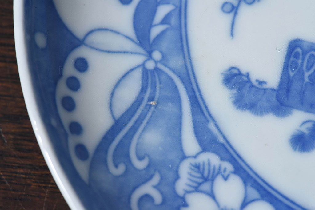 和製アンティーク　大正期　松竹梅・蝶の図　5寸印判皿(中皿)2枚セット(2)