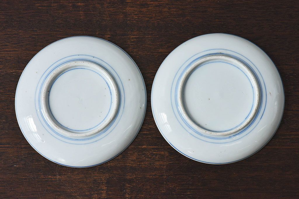 和製アンティーク　大正期　松竹梅・蝶の図　5寸印判皿(中皿)2枚セット(2)