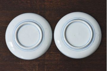 和製アンティーク　大正期　松竹梅・蝶の図　5寸印判皿(中皿)2枚セット(2)