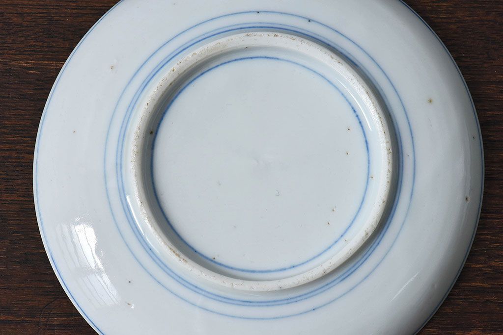 和製アンティーク　大正期　松竹梅・蝶の図　5寸印判皿(中皿)2枚セット(2)