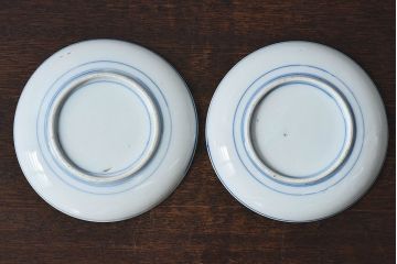 和製アンティーク　大正期　松竹梅・蝶の図　5寸印判皿(中皿)2枚セット