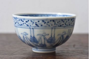大正昭和初期　染付　アンティーク湯呑(茶碗)2客セット