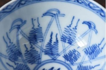 大正昭和初期　染付　アンティーク湯呑(茶碗)2客セット(1)