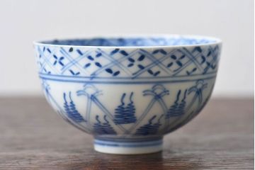 大正昭和初期　染付　アンティーク湯呑(茶碗)2客セット(1)