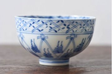 大正昭和初期　染付　アンティーク湯呑(茶碗)2客セット(1)