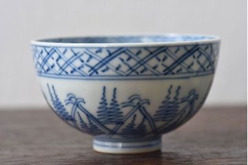 大正昭和初期　染付　アンティーク湯呑(茶碗)2客セット(2)