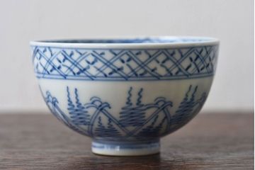 大正昭和初期　染付　アンティーク湯呑(茶碗)2客セット(2)