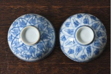 大正昭和初期　染付　アンティーク湯呑(茶碗)2客セット(2)