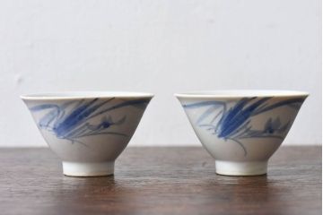 昭和初期　染付　アンティーク湯呑2客セット