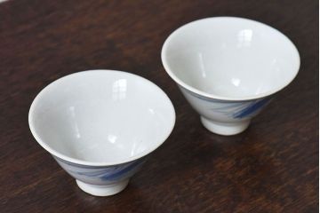 昭和初期　染付　アンティーク湯呑2客セット