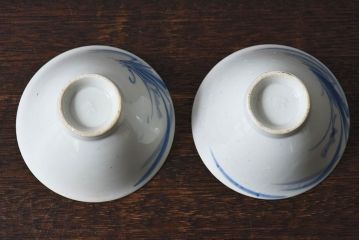 昭和初期　染付　アンティーク湯呑2客セット(1)