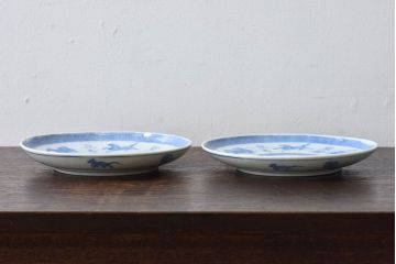 和製アンティーク　大正昭和初期　馬の図　印判皿(6寸皿、中皿)2枚セット(1)