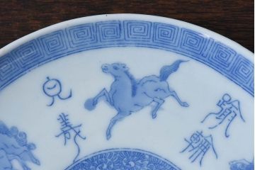 和製アンティーク　大正昭和初期　馬の図　印判皿(6寸皿、中皿)2枚セット(1)