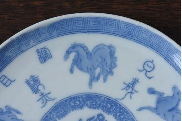 和製アンティーク　大正昭和初期　馬の図　印判皿(6寸皿、中皿)2枚セット(1)