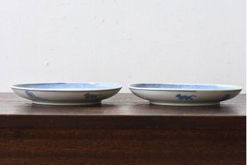 和製アンティーク　大正昭和初期　馬の図　印判皿(6寸皿、中皿)2枚セット