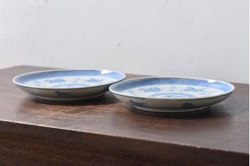 和製アンティーク　大正昭和初期　馬の図　印判皿(6寸皿、中皿)2枚セット