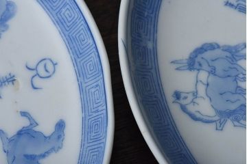 和製アンティーク　大正昭和初期　馬の図　印判皿(6寸皿、中皿)2枚セット