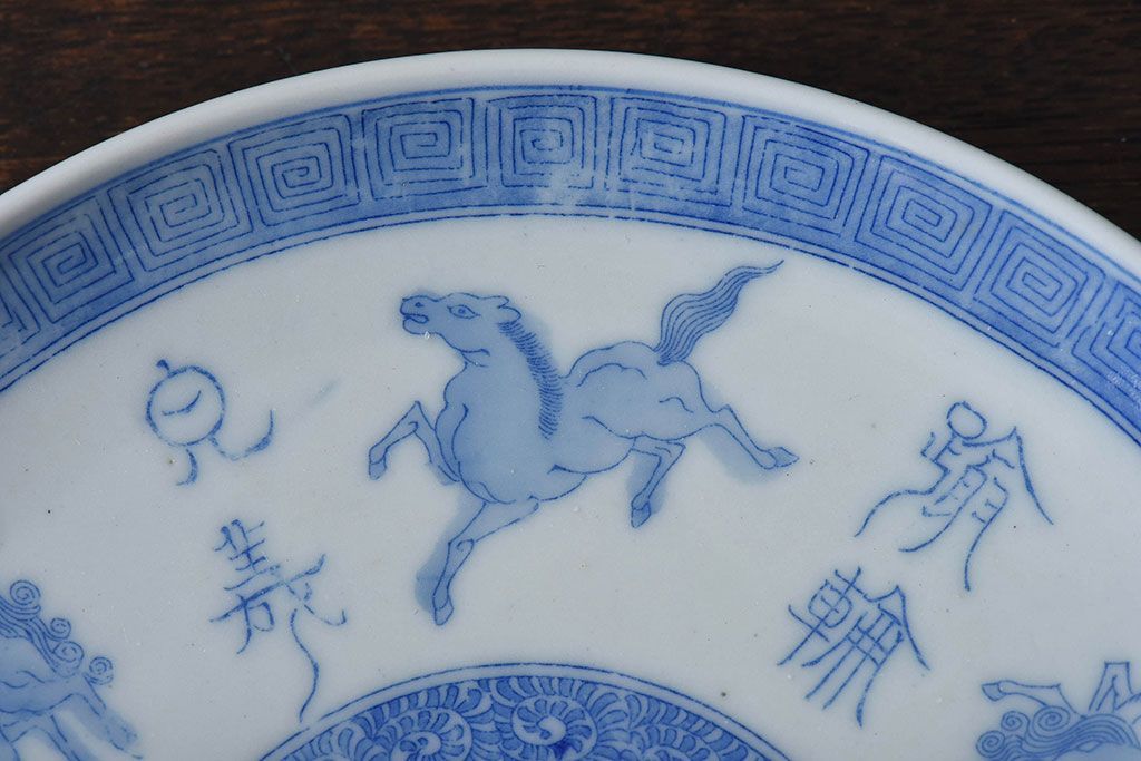 和製アンティーク　大正昭和初期　馬の図　印判皿(6寸皿、中皿)2枚セット